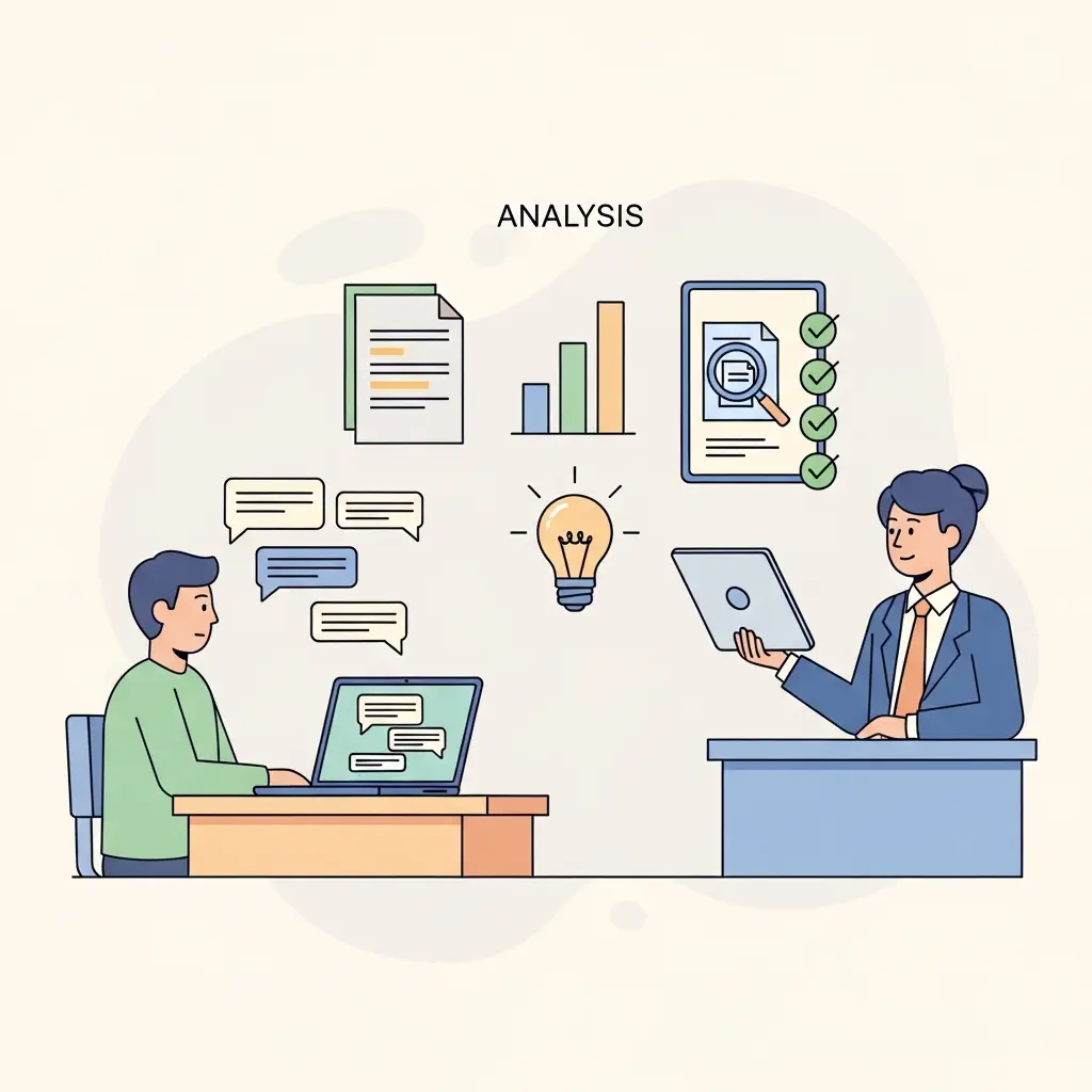 Ilustración de un tutor universitario con herramientas de detección de IA mientras supervisa el trabajo de un estudiante