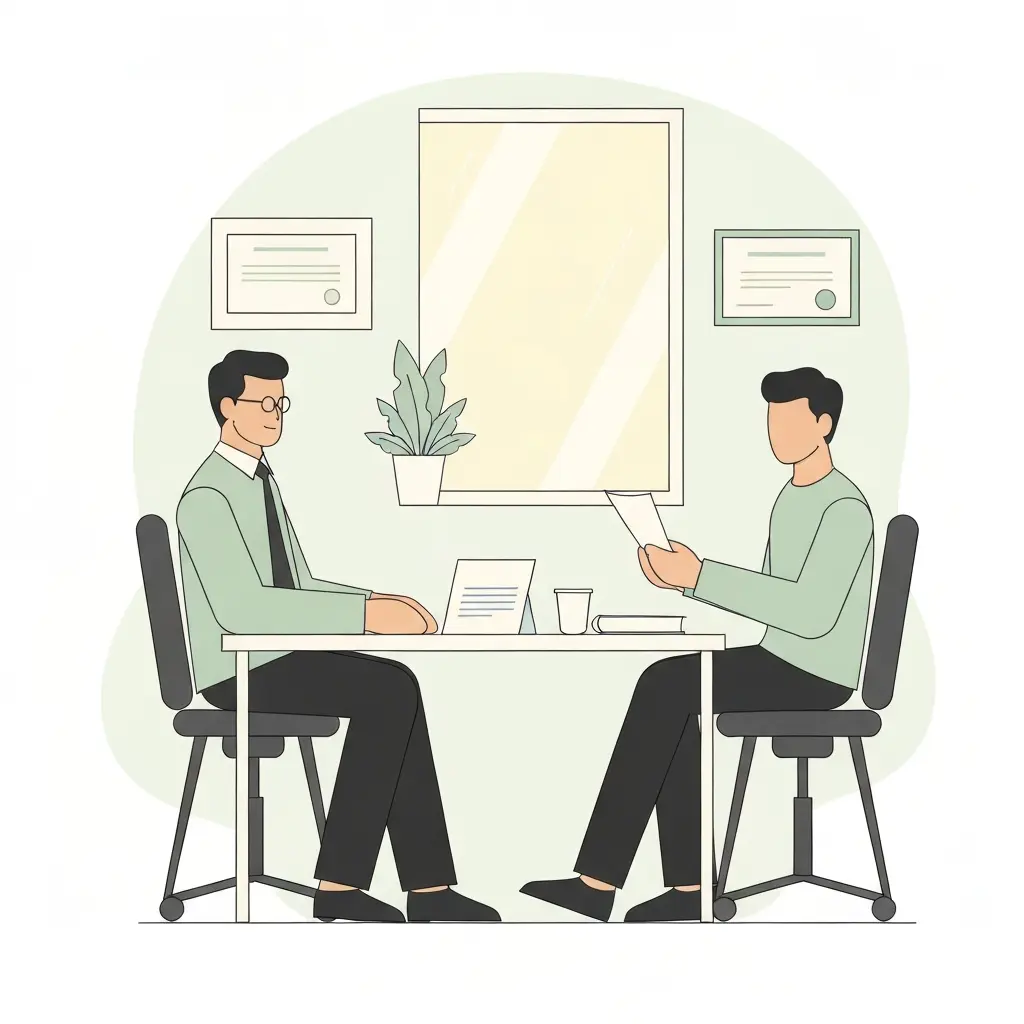 Reunión entre estudiante y tutor académico discutiendo el uso de IA en la tesis