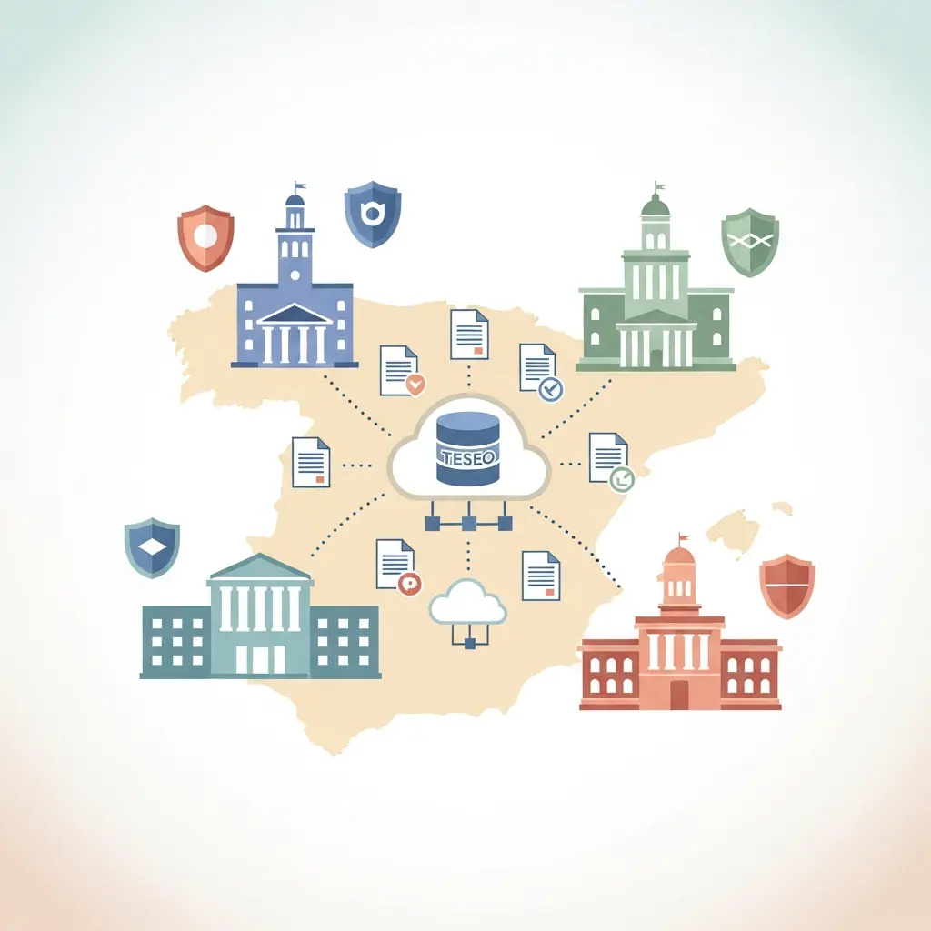 Mapa de España mostrando la interconexión de repositorios universitarios y sistemas antiplagio