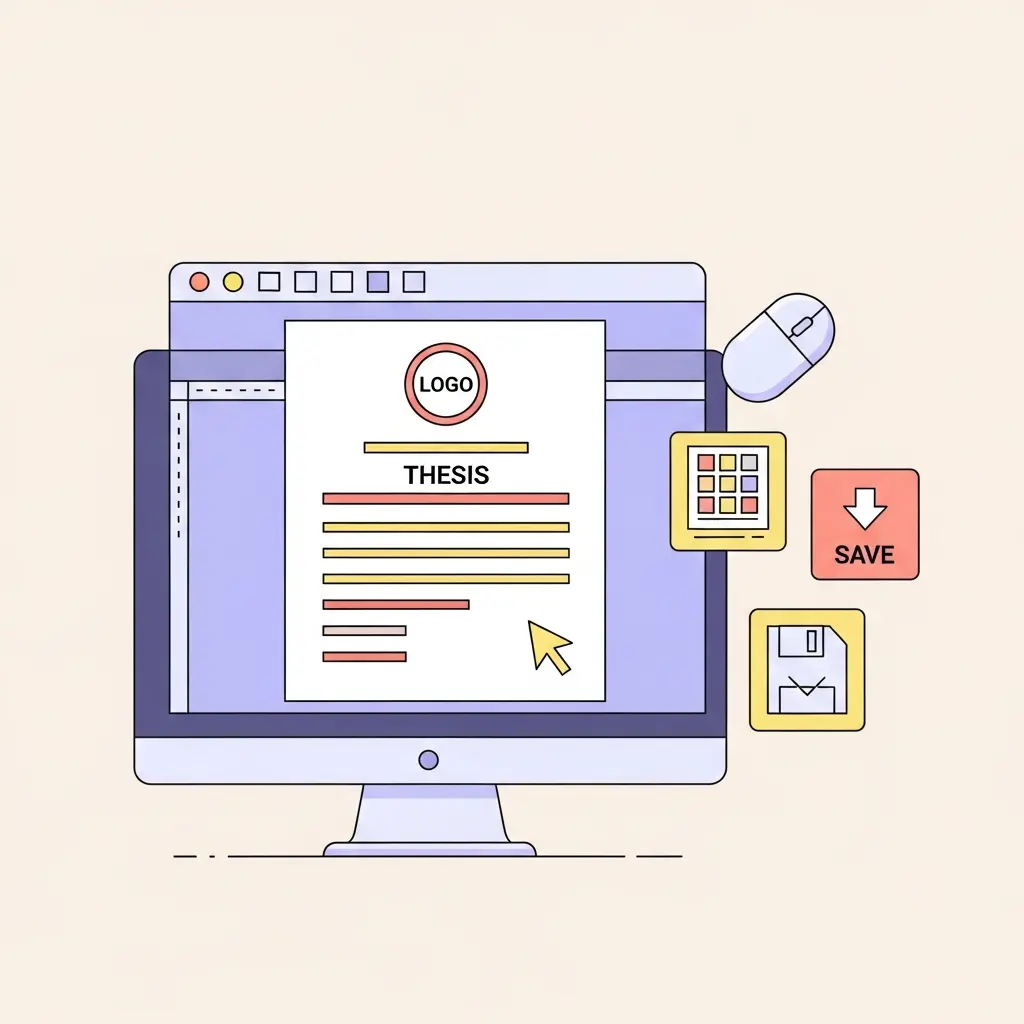 Interfaz de procesador de texto mostrando la estructura de una portada de tesis con elementos organizados