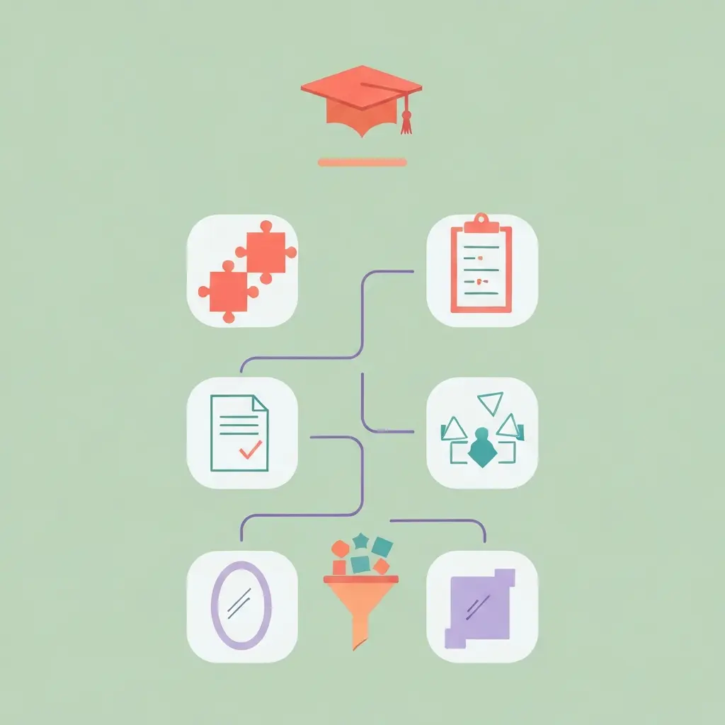 Ilustración de los 5 criterios de evaluación para aprobar un TFG cualitativo: coherencia metodológica, justificación, rigor, análisis sistemático y reflexividad