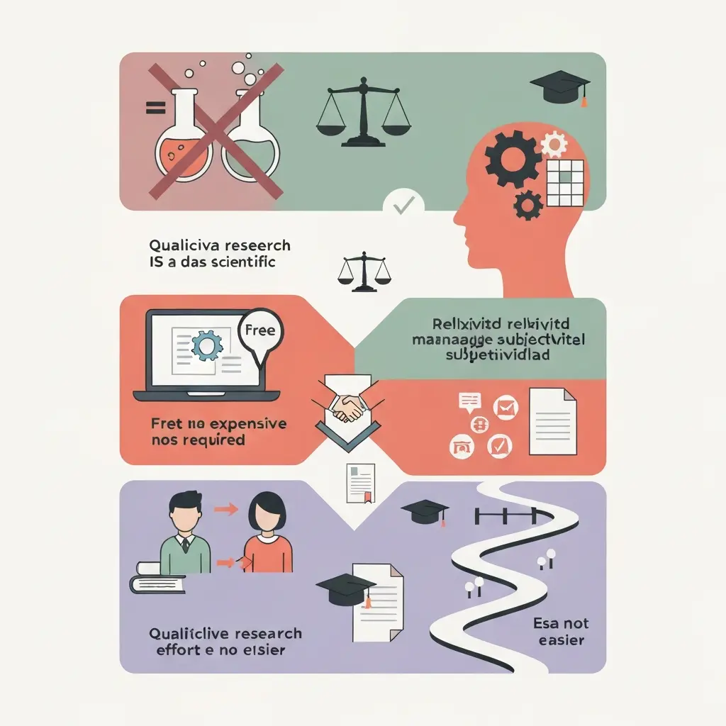 Infografía resumen de los cinco mitos sobre metodología cualitativa en TFG y cómo superarlos