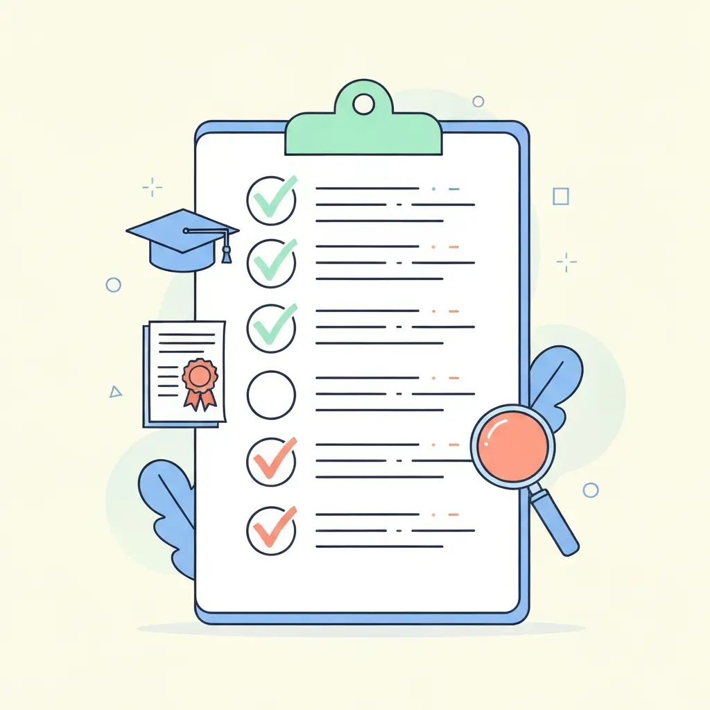 Lista de verificación de integridad académica con elementos marcados y pendientes de revisión