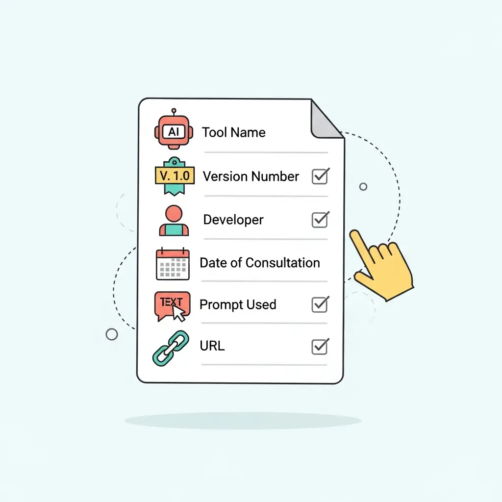 Checklist de elementos obligatorios al citar herramientas de IA generativa