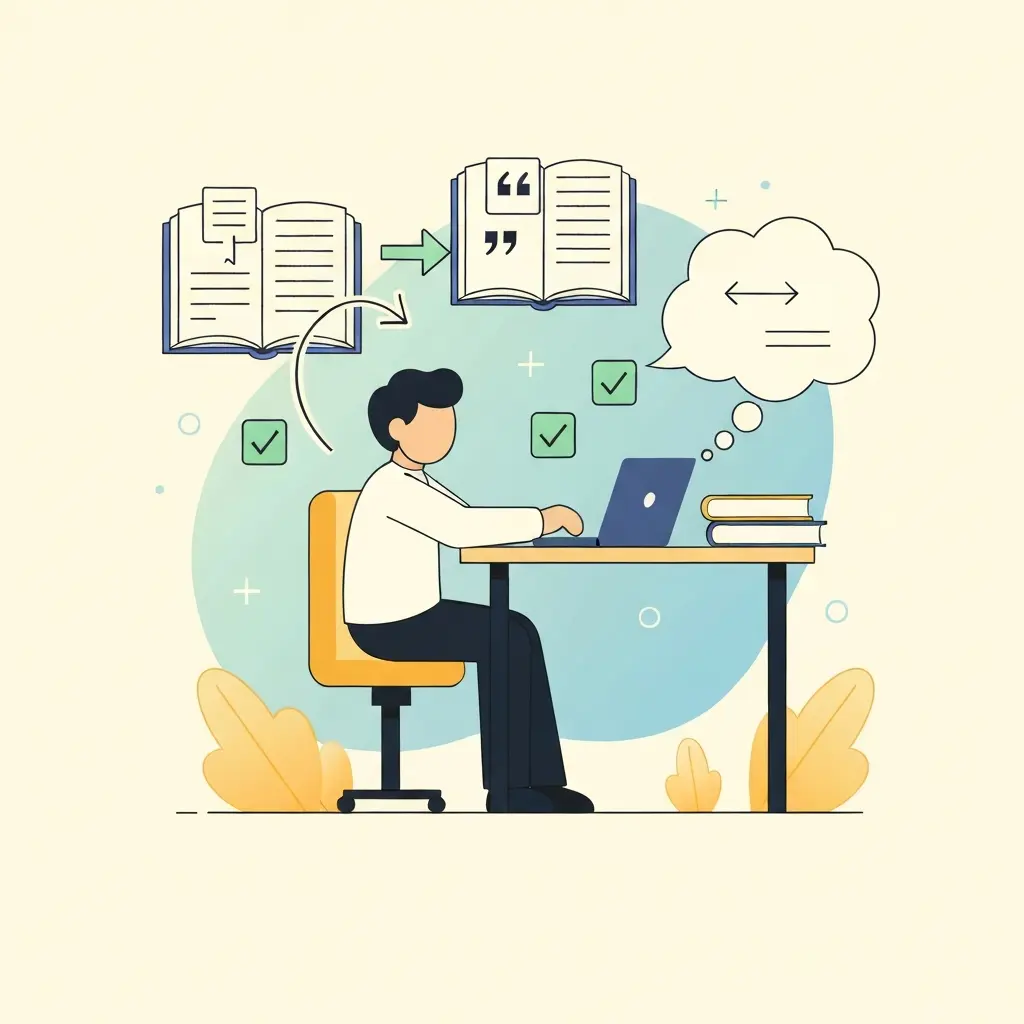 Estudiante aprendiendo el proceso correcto de citación y parafraseo académico