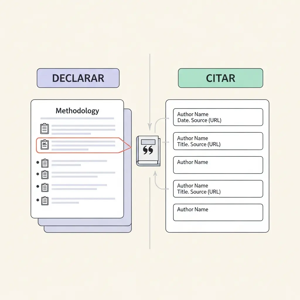 Diagrama comparativo entre declarar y citar el uso de IA en trabajos académicos