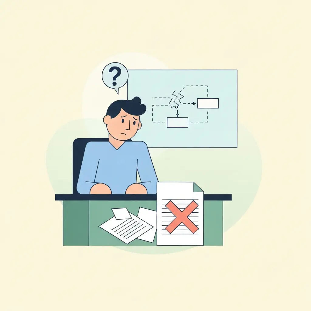 Ilustración de un doctorando confundido ante el rechazo de su hipótesis doctoral