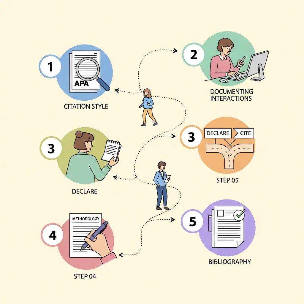 Proceso de 5 pasos para documentar correctamente el uso de IA en trabajos académicos