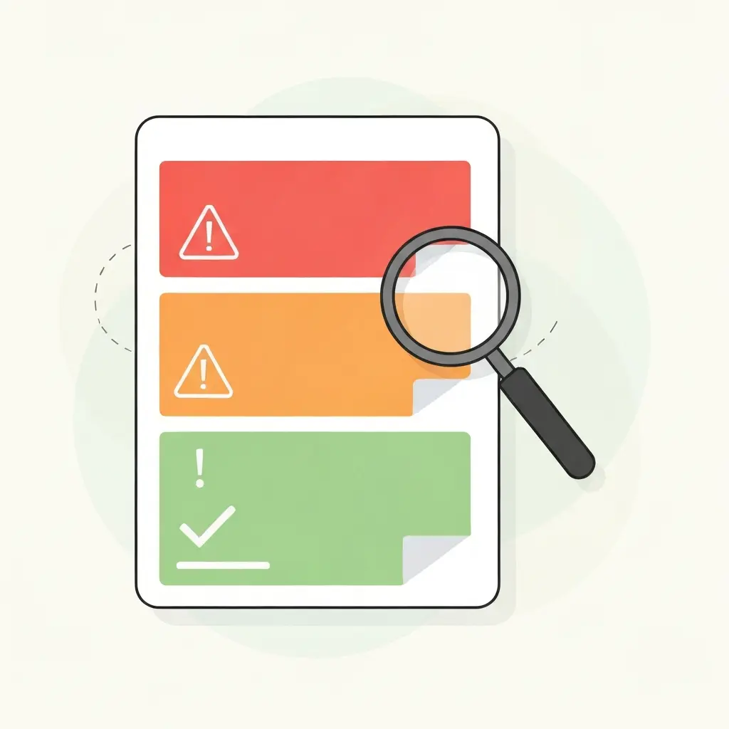 Diagrama educativo mostrando cómo interpretar un informe de plagio con secciones codificadas por colores: rojo para crítico, naranja para moderado, verde para aceptable