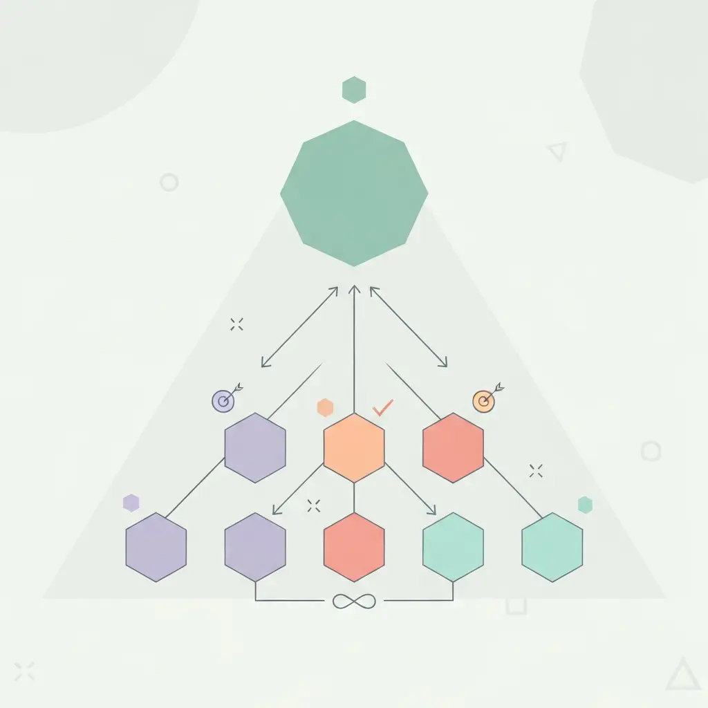 Diagrama jerárquico mostrando la relación entre objetivo general y objetivos específicos en una tesis doctoral