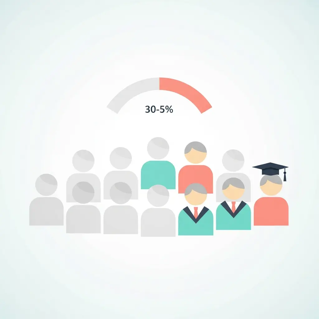 Infografía visual mostrando la proporción de doctorandos que completan versus los que abandonan