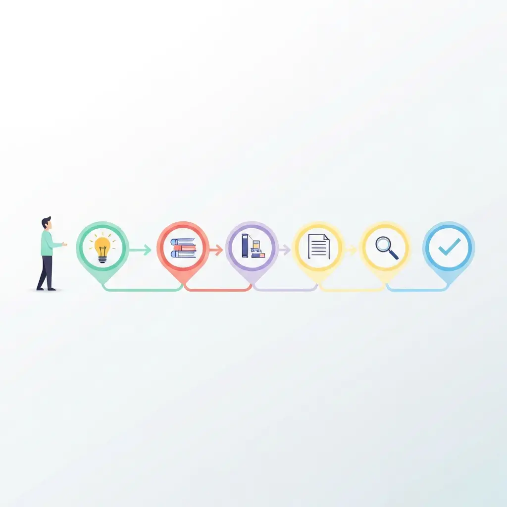 Línea temporal con fases del proceso de escritura de tesis: planificación, investigación, redacción, revisión y finalización