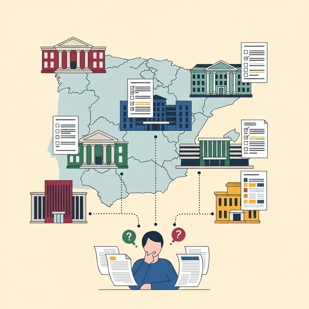 Mapa conceptual mostrando la variación de normativas sobre IA en diferentes universidades españolas