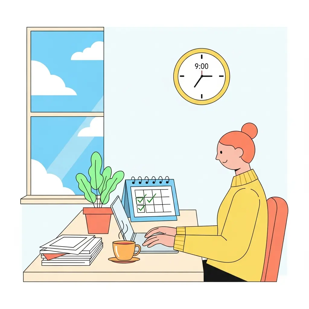 Doctorando trabajando de forma organizada y productiva durante el día