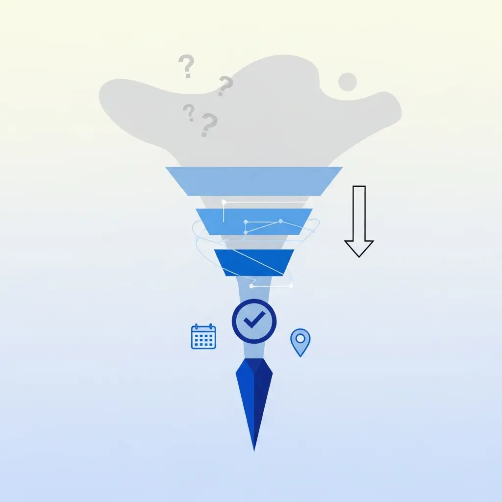 Infografía del proceso de delimitación progresiva del tema de tesis doctoral según el método Eco: de interés amplio a pregunta de investigación específica