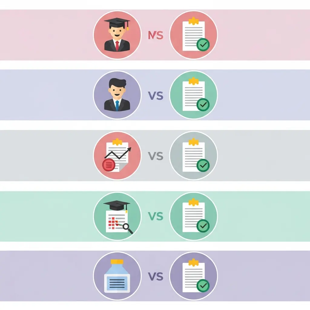Infografía visual con los cinco mitos fatales sobre Turnitin en tesis doctorales en 2026: porcentaje alto no equivale a plagio, no existe umbral universal, tiene limitaciones de detección, el patchwriting es plagio y pasar Turnitin no certifica originalidad