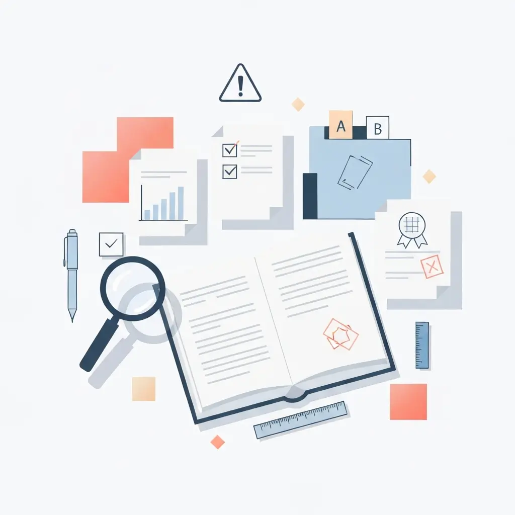 Doctorando revisando anexos de tesis doctoral con checklist de errores a evitar para el tribunal universitario