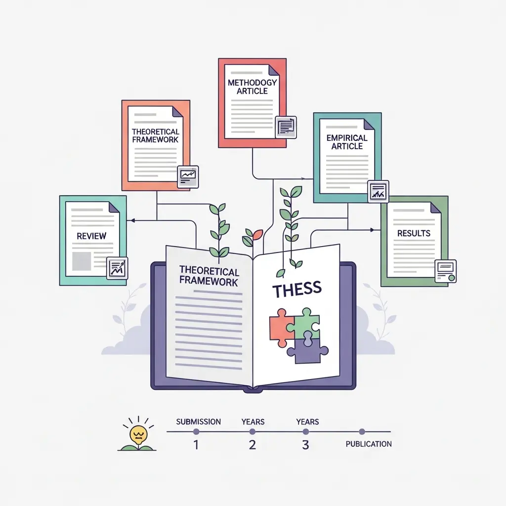 Estrategia dual para escribir tesis y publicar artículos simultáneamente: documento central de tesis conectado con artículos de revisión y empíricos que se derivan de cada capítulo