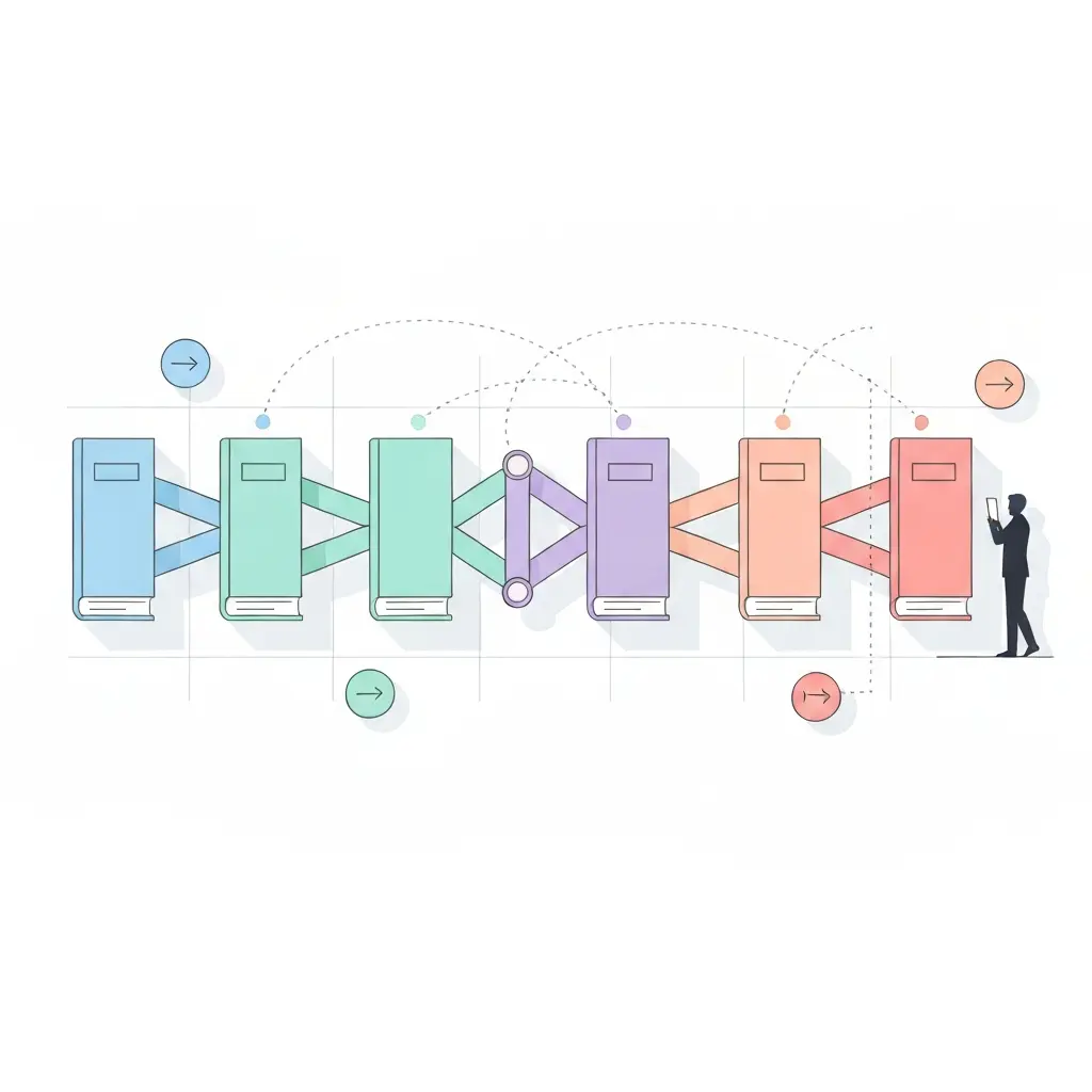 Diagrama de flujo mostrando transiciones efectivas entre capítulos de tesis doctoral con puentes conectores entre marco teórico, metodología, resultados, discusión y conclusiones