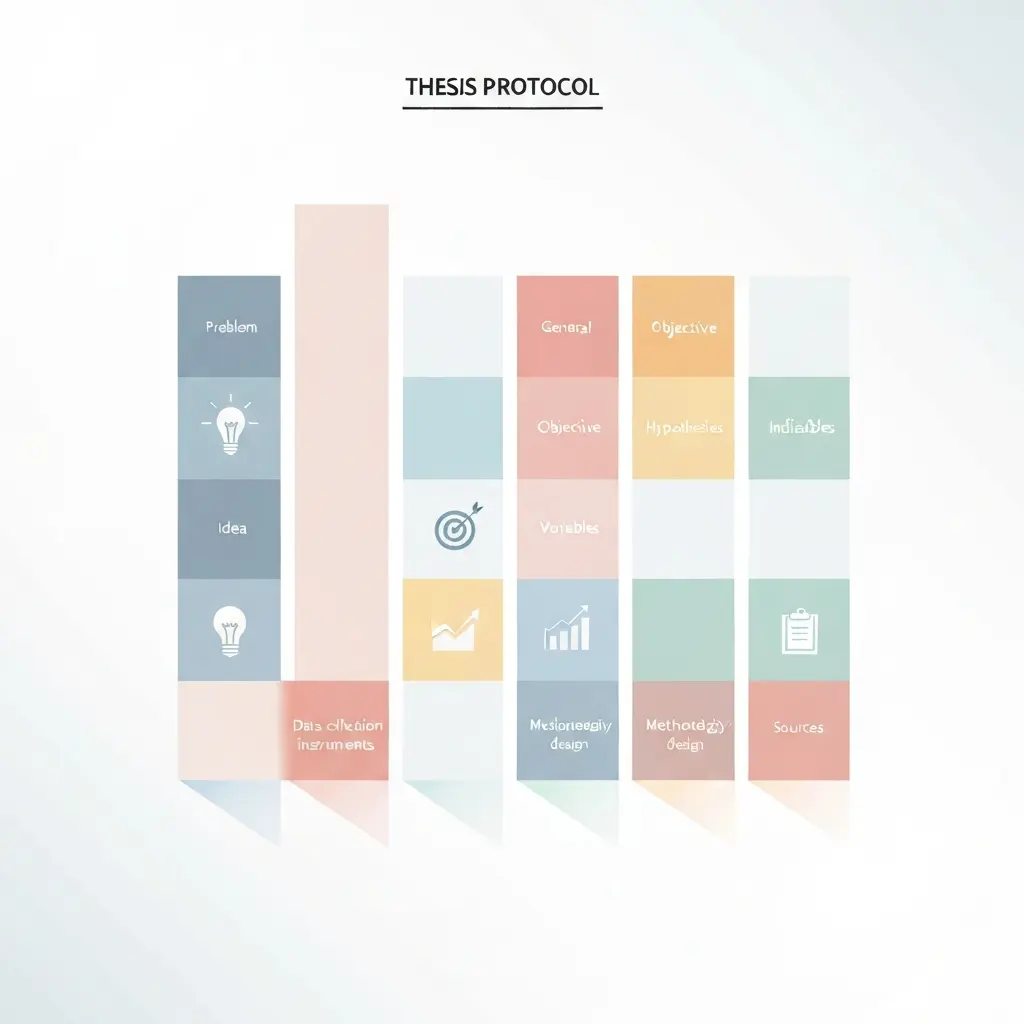 Matriz de consistencia para protocolo de investigación: columnas de problema, objetivos, hipótesis, variables, indicadores e instrumentos en una sola tabla