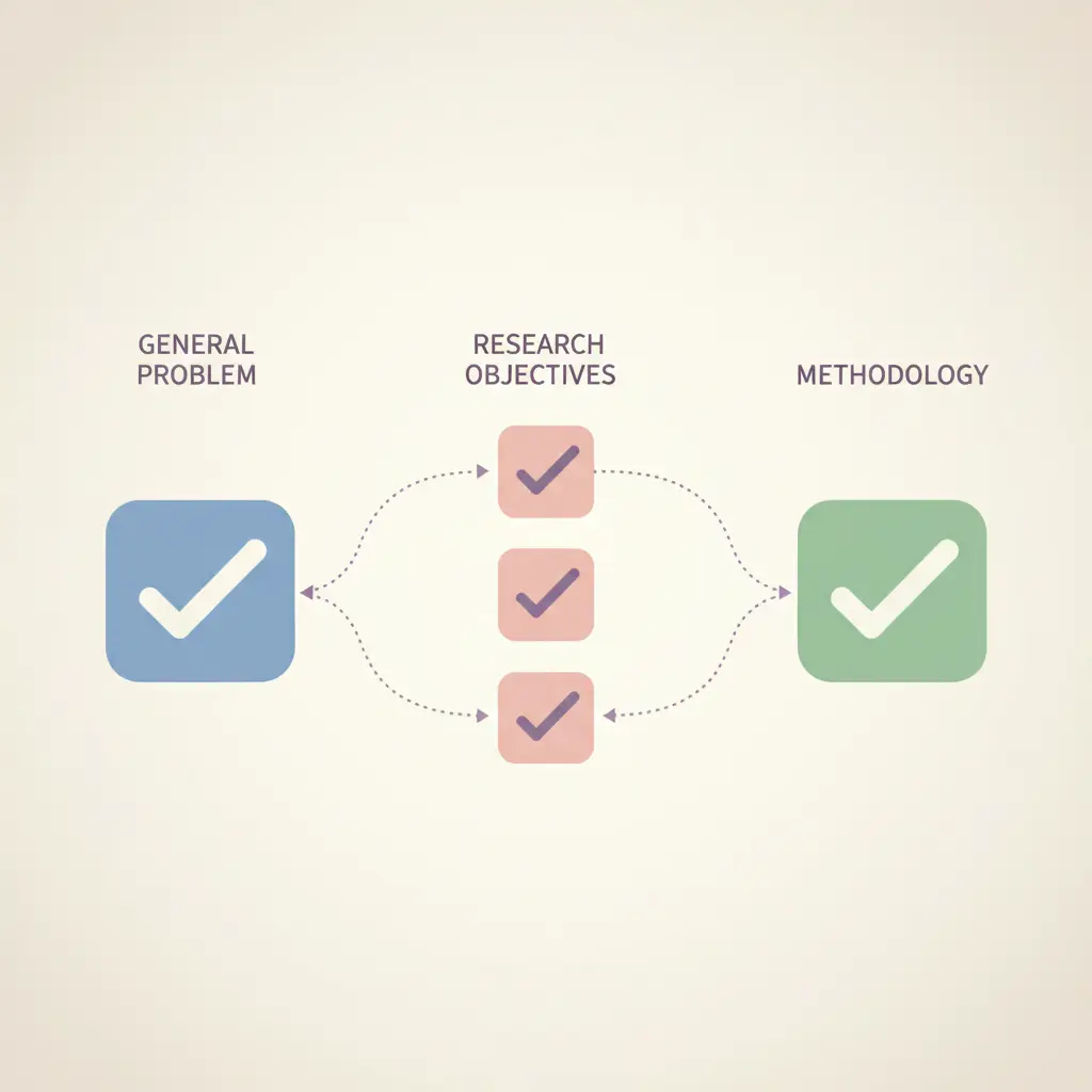 Representación visual de ejemplos de objetivos de tesis bien formulados en áreas de salud, ciencias sociales e ingeniería para universidades latinoamericanas