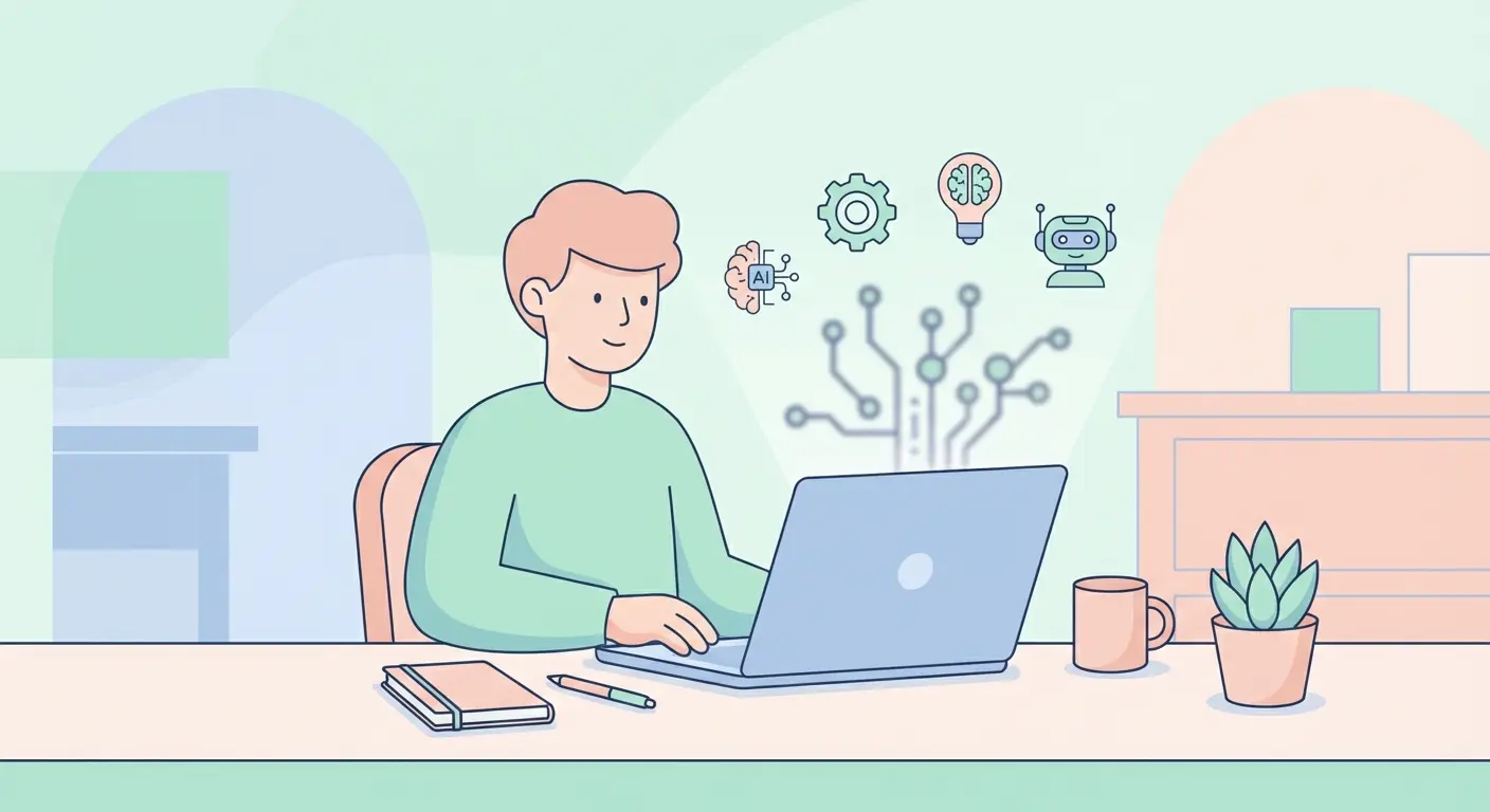 Estudiante universitario escribiendo su TFG con inteligencia artificial en el ordenador portátil