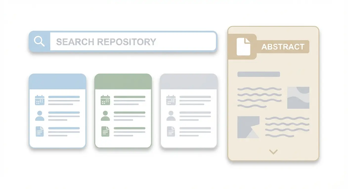 Interfaz de repositorio universitario mostrando la tarjeta de abstract de un TFG y su visibilidad en búsquedas académicas