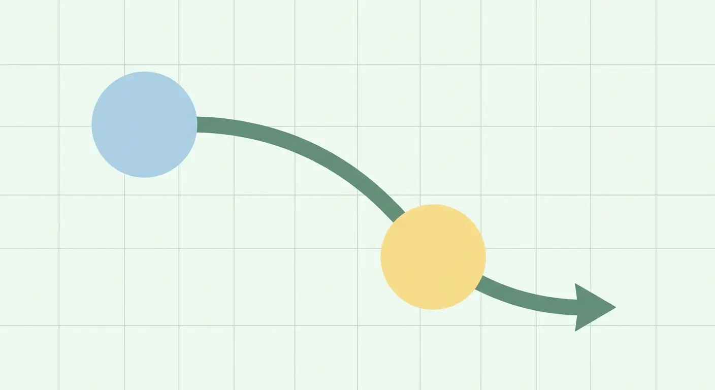 Ilustración de hipótesis con correlación negativa para investigación cuantitativa en TFG: dos variables conectadas por una línea descendente sobre fondo de cuadrícula
