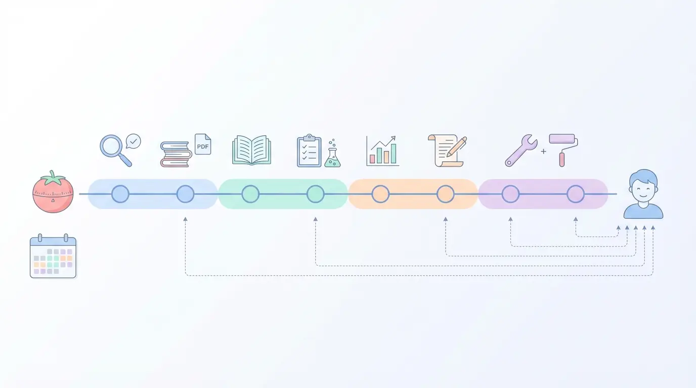 Cronograma TFG de 12 semanas con hitos semanales para elegir tema, revisión bibliográfica, metodología, resultados y maquetación