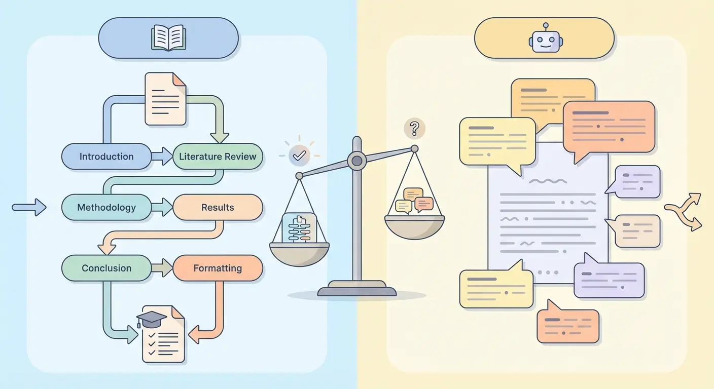 Comparativa visual entre Tesify como sistema especializado para TFG y ChatGPT como IA de propósito general