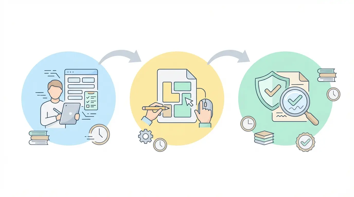 Diagrama de flujo: tres pasos para acabar el TFG con Tesify — definir tema, redacción asistida y revisión antiplagio