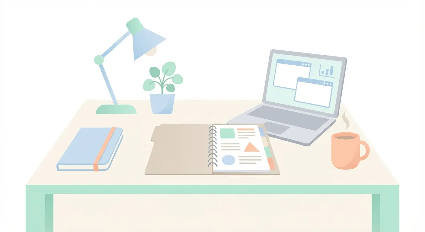 Escritorio académico ordenado con guía de formato APA 7, portátil y cuaderno de apuntes