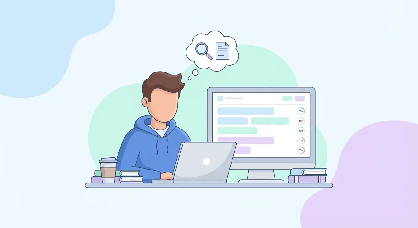 Estudiante universitario revisando informe de similitud de Turnitin en su laptop para su TFG