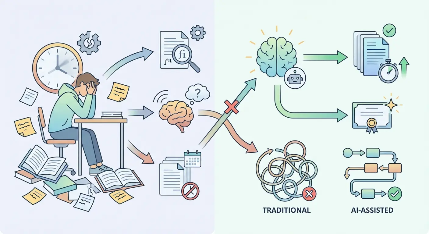 Infografía sobre el tiempo perdido escribiendo un TFG: formato, bibliografía y carga cognitiva sin IA