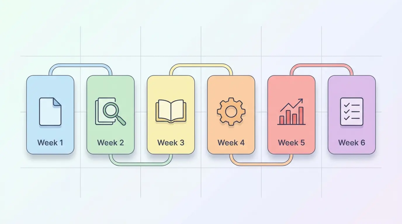 Plan de 6 semanas para escribir el TFG siguiendo la estructura UAB con cronograma visual por fases