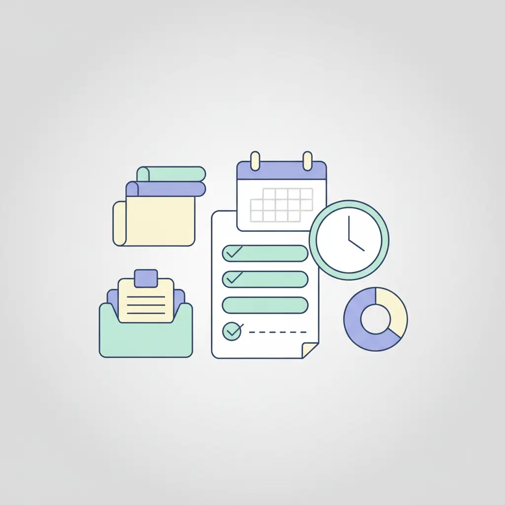 Calendario semanal con lista de verificación y reloj que representa la rutina de seguimiento del cronograma del TFG