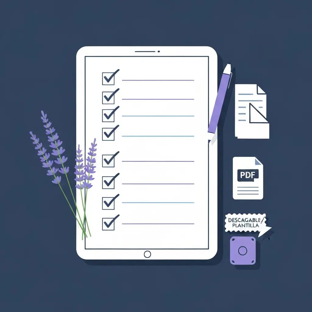 Checklist de revisión de tesis con IA: plantilla de 7 pasos representada visualmente con marcas de verificación