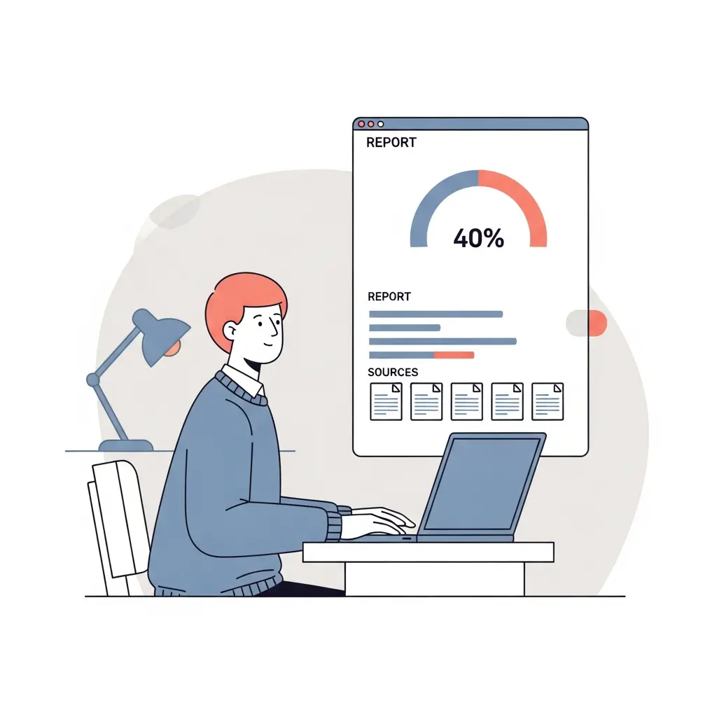 Estudiante revisando con calma un informe de similitud en la pantalla de su portátil