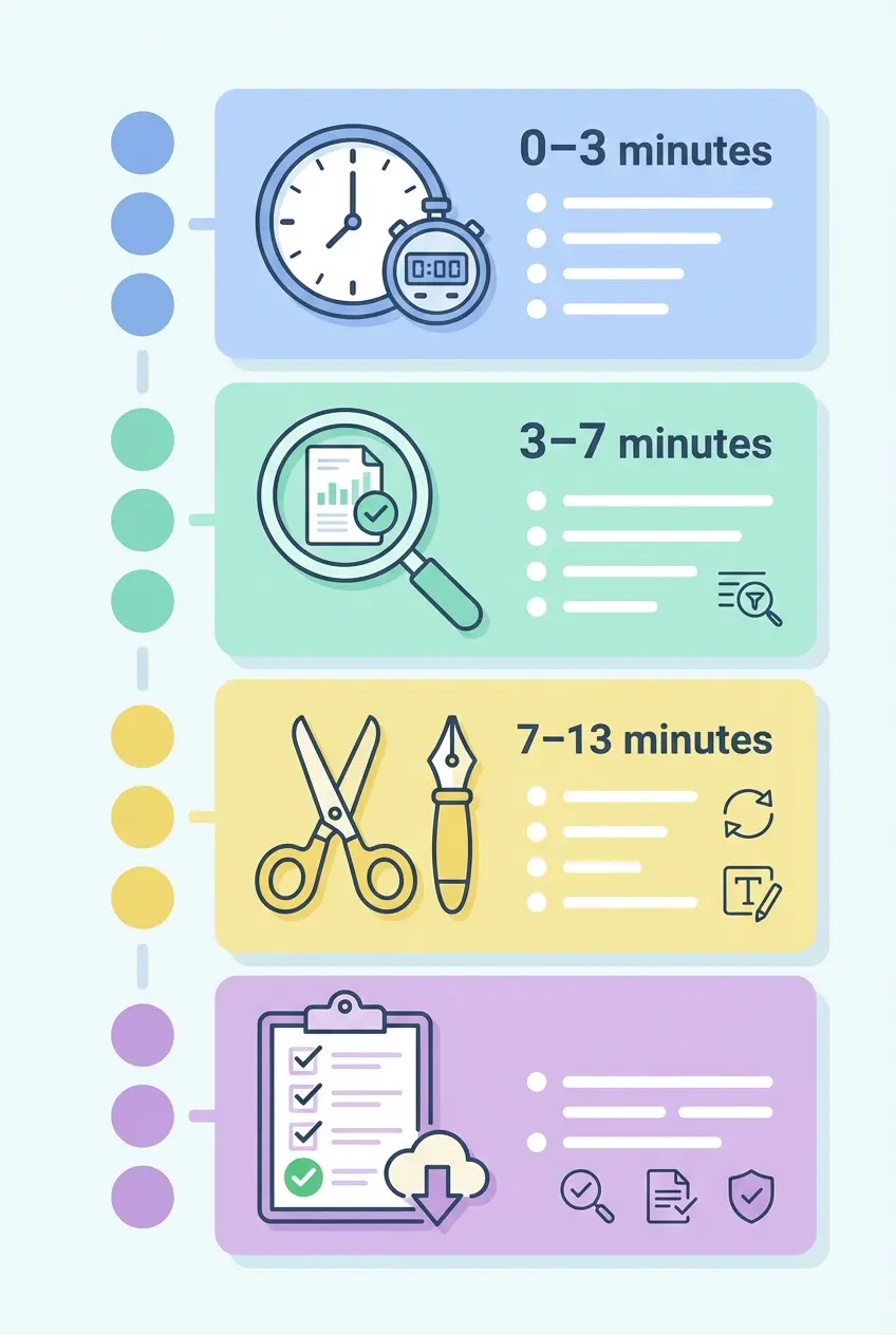 Infografía método 15 minutos para detectar y eliminar plagio en el TFG — pasos visuales