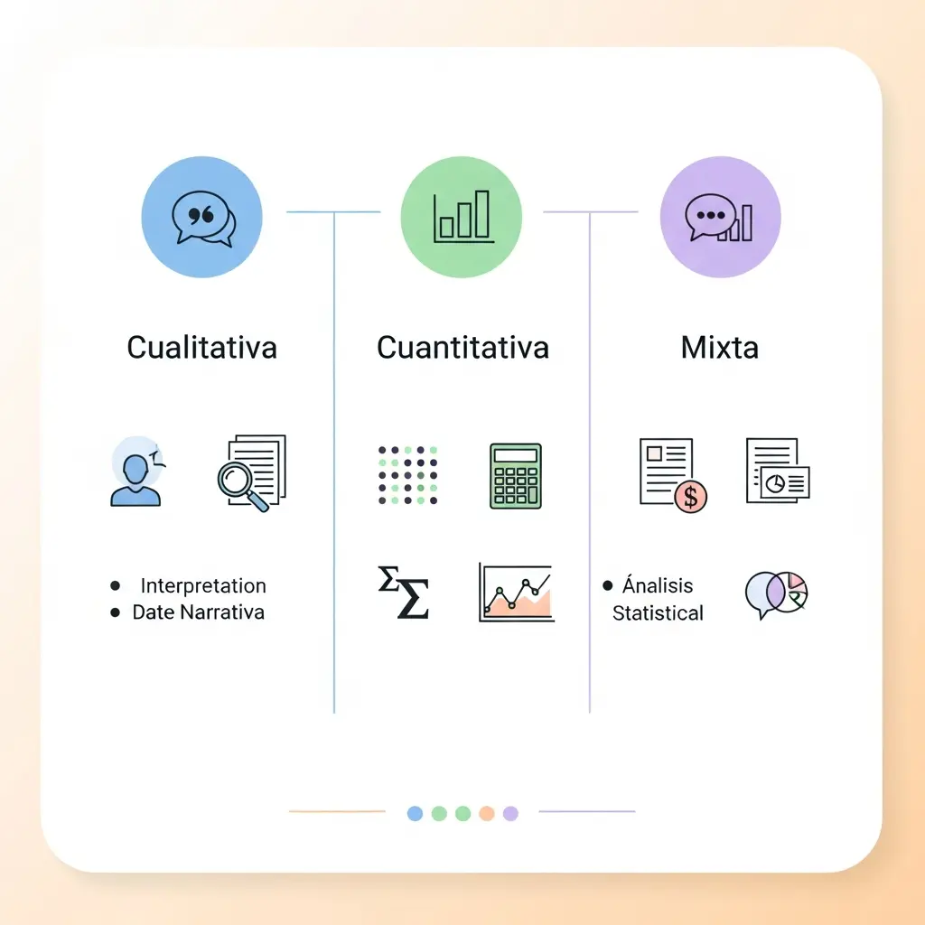 Infografía comparativa entre metodología cualitativa, cuantitativa y mixta