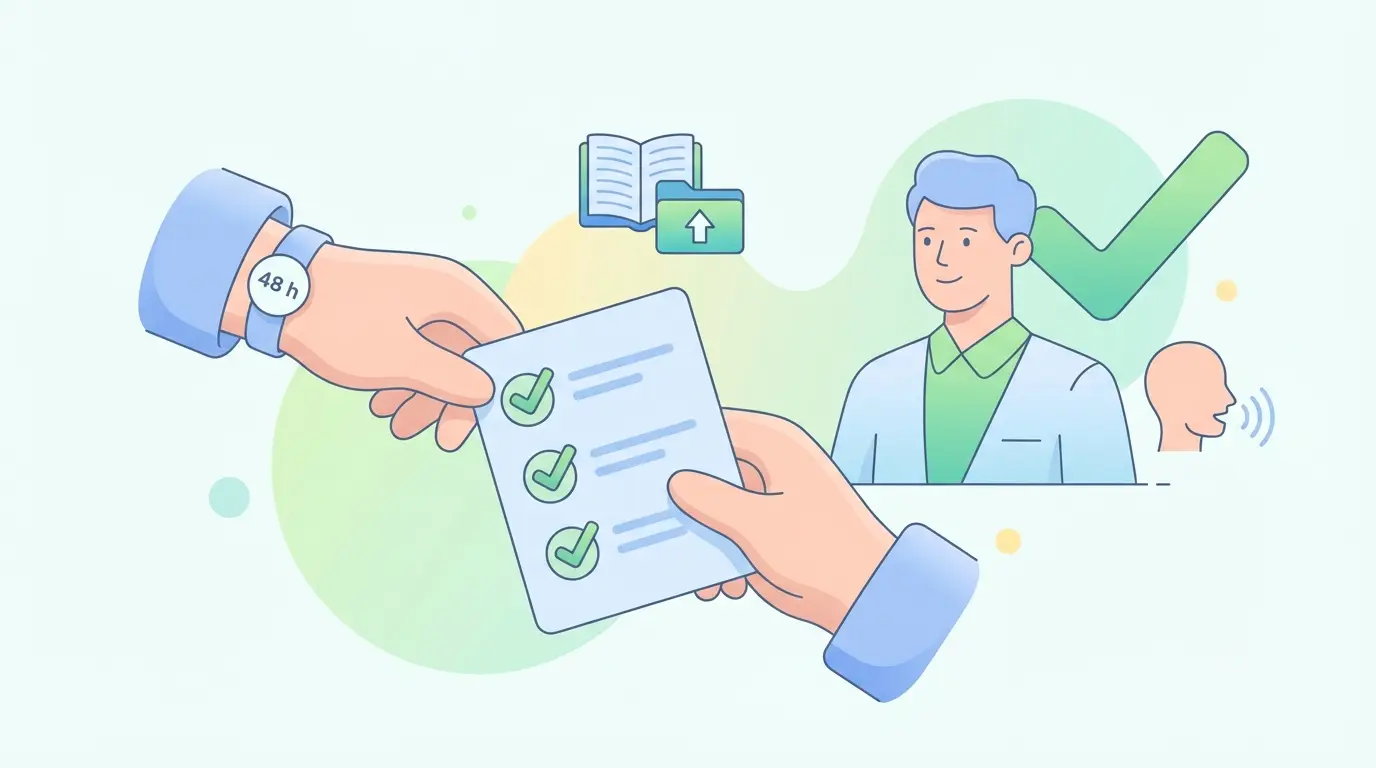 Revisión externa y checklist visual para revisión de tesis — revisor ofreciendo checklist