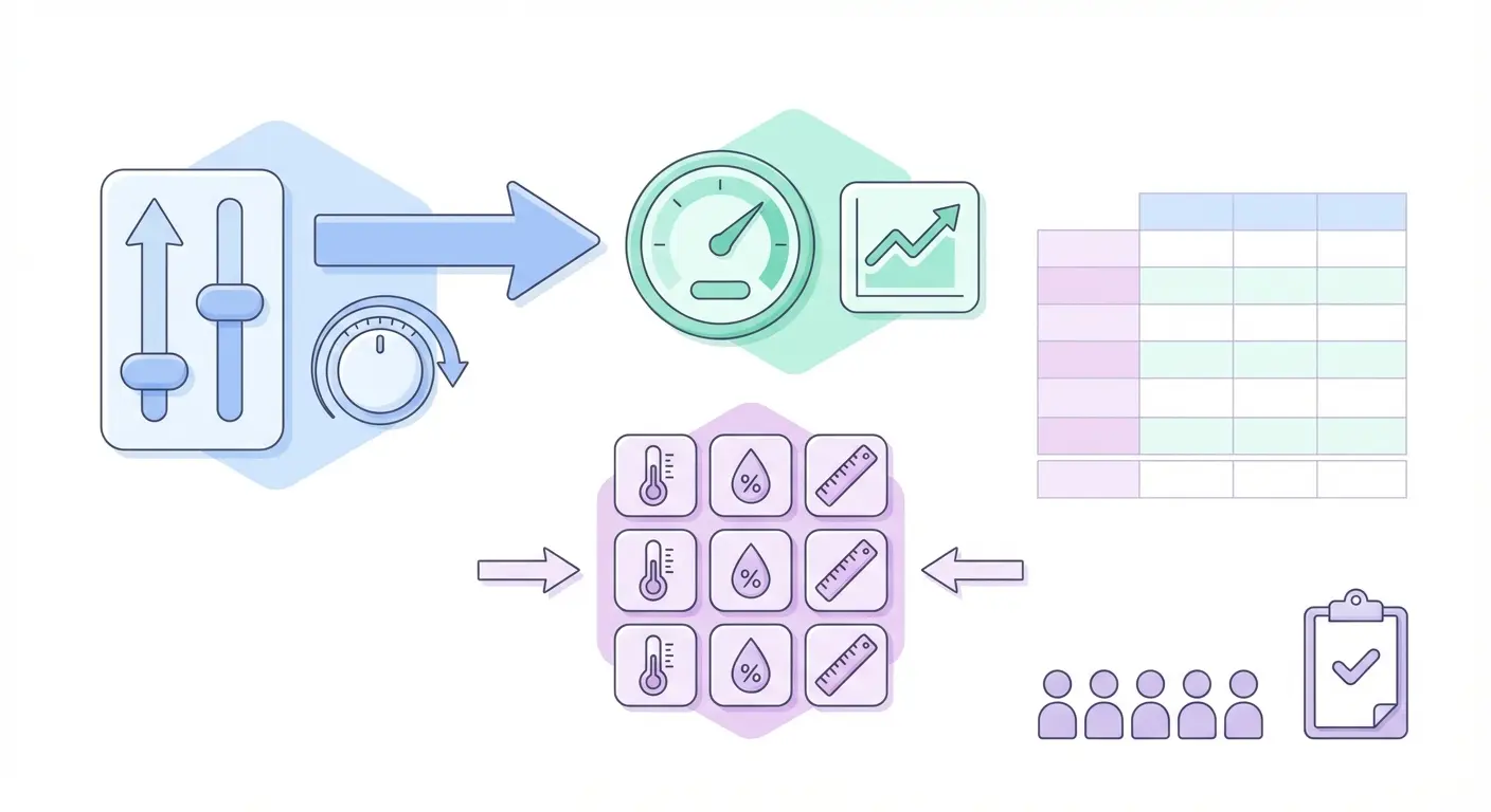 Diagrama de variables experimentales para TFG: variables independientes, dependientes y de control representadas visualmente