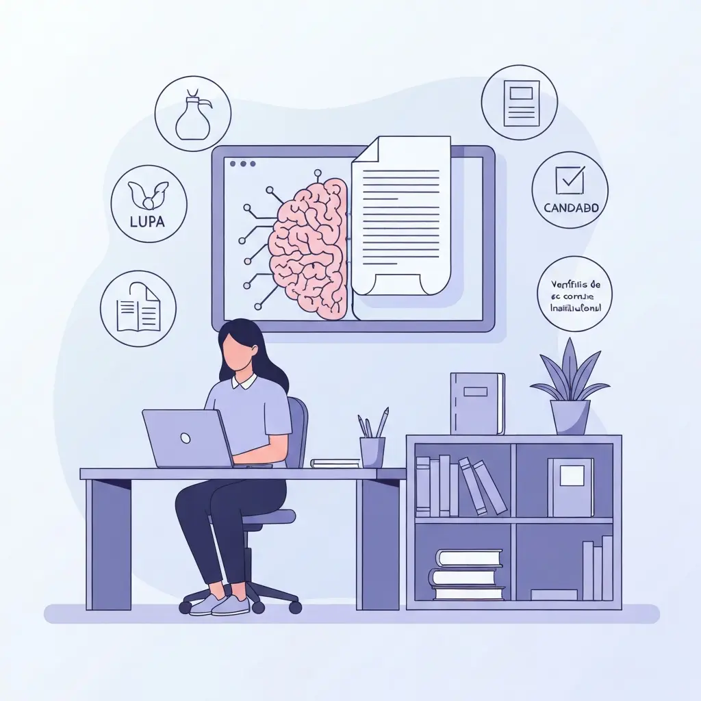 Estudiante universitaria usando inteligencia artificial en su TFG con normas académicas y transparencia institucional