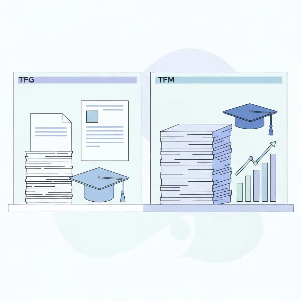 Diferencia entre TFG y TFM en universidades españolas 2026: comparativa de extensión, nivel académico y exigencia investigadora