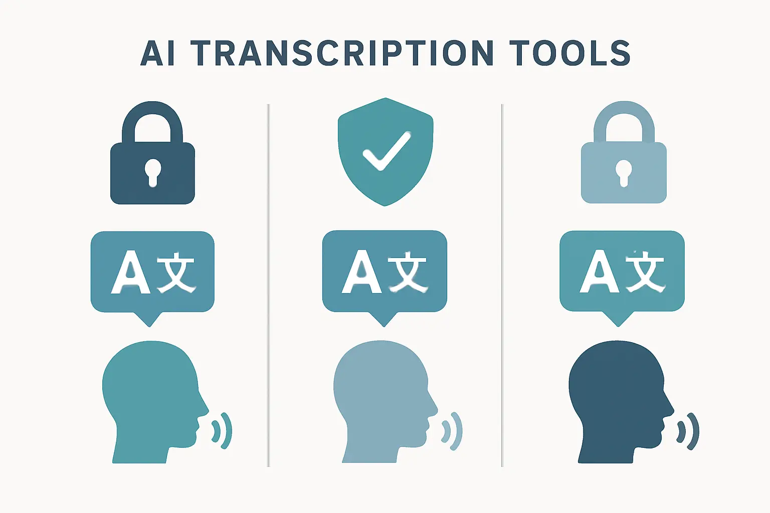 Diagrama comparativo de tres herramientas de transcripción por IA para entrevistas académicas del TFG, con criterios de privacidad, idiomas y diarización