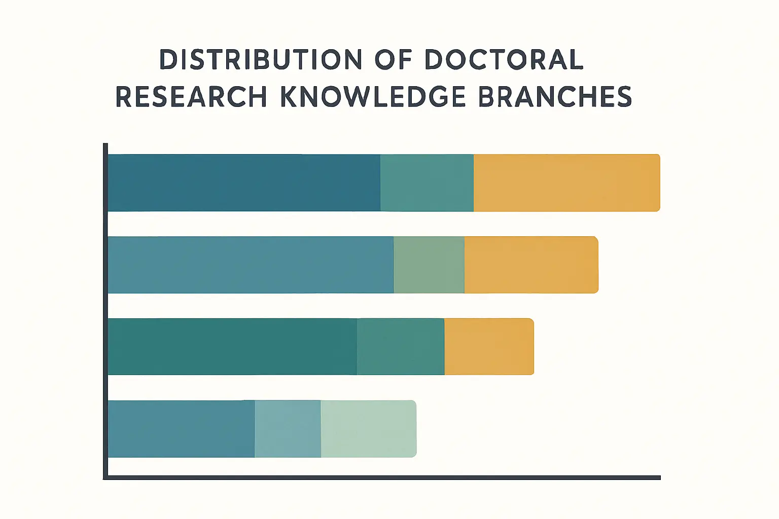 Distribución de tesis doctorales en España por rama de conocimiento, gráfico de barras académico sin texto visible