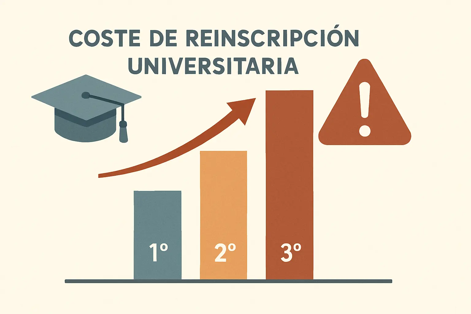 Gráfico de barras escalonado que muestra el incremento del precio por crédito ECTS en primera, segunda y tercera matrícula de máster en España