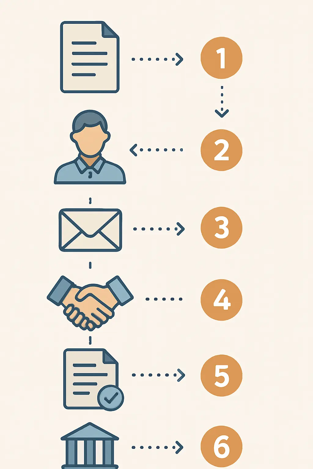 Infografía con los seis pasos para solicitar la carta de aceptación del asesor de tesis: preparar el protocolo, verificar cupo, enviar correo, reunirse con el asesor, llevar la carta pre-llenada y entregarla a la coordinación