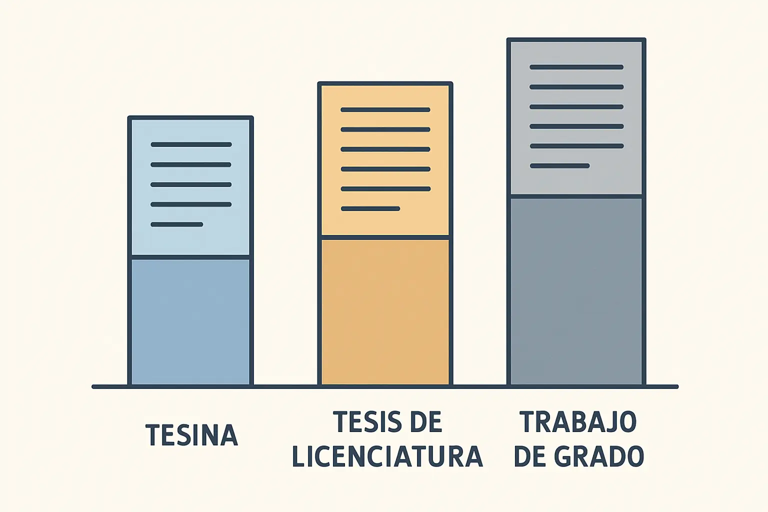 Comparativa de extensión y exigencia entre tesina, tesis de licenciatura y trabajo de grado en Latinoamérica 2026