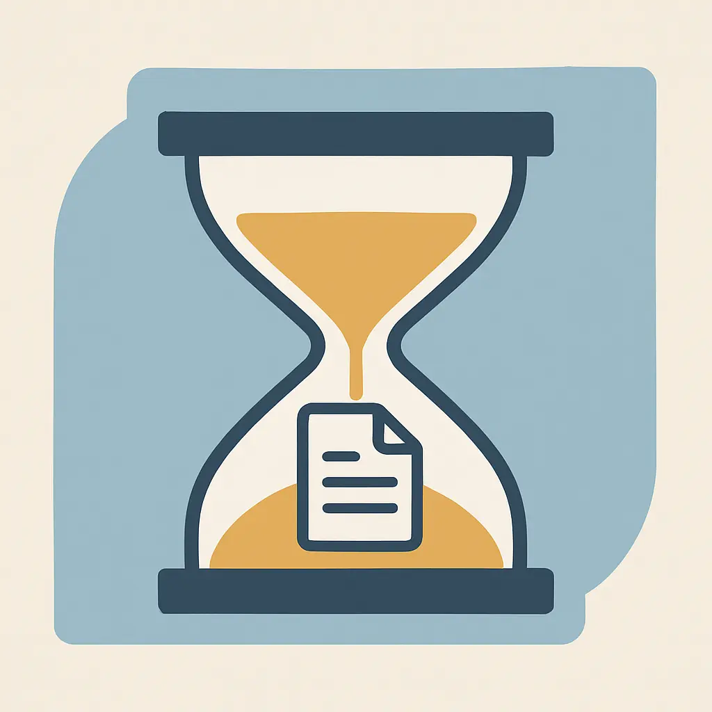 Ilustración editorial de un reloj de arena representando el periodo de embargo académico de una tesis